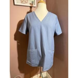 Figs Casma Scrub Top Womens M Chest Pocket Heather Denim PO 1299